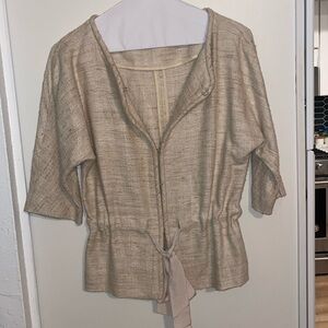 NWT (Flaw) Trina Turk Silk Cream / Tan Top with Front Tie | 0